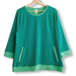 CHICO'S Weekends Color Twist Pocket Popover Soft Top Green Sz 1 | M